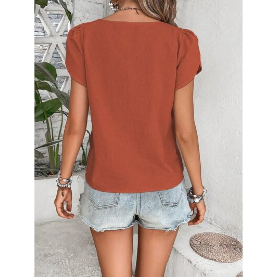 Decorative Button Asymmetrical Neck Blouse Apparel and Accessories