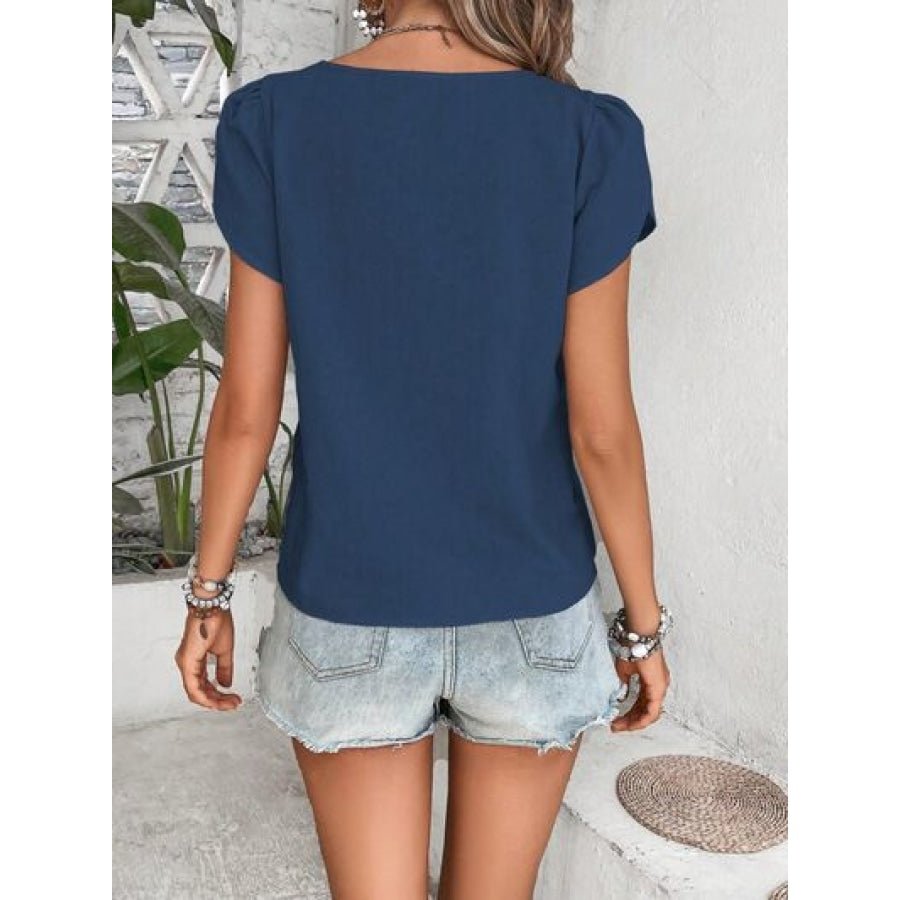 Decorative Button Asymmetrical Neck Blouse Apparel and Accessories