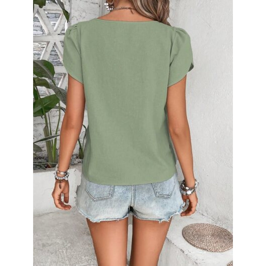 Decorative Button Asymmetrical Neck Blouse Apparel and Accessories