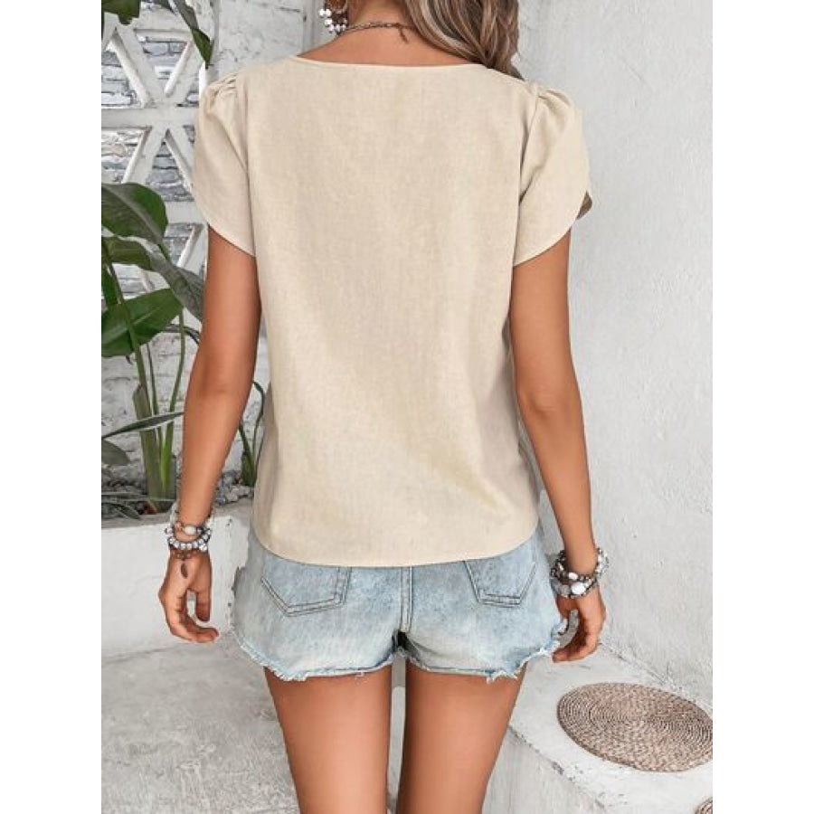 Decorative Button Asymmetrical Neck Blouse Apparel and Accessories