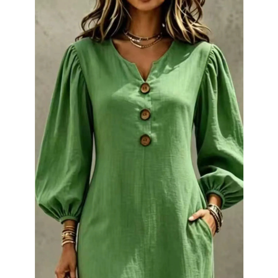Decorative Button Balloon Sleeve Maxi Dress Apparel and Accessories