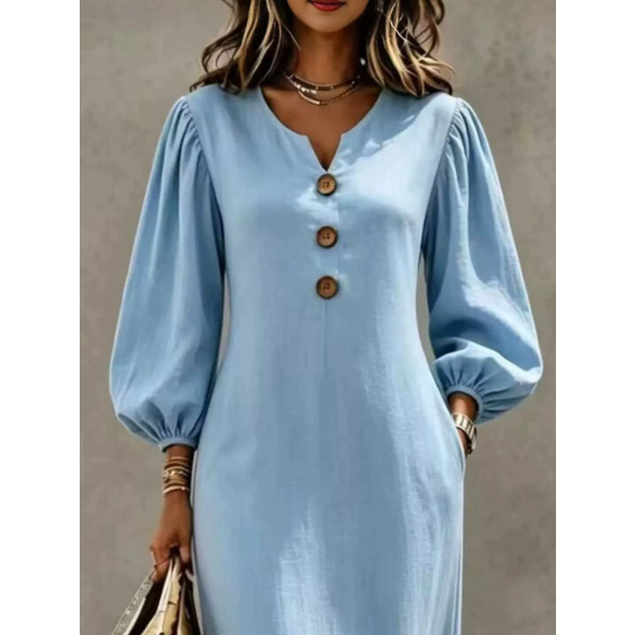 Decorative Button Balloon Sleeve Maxi Dress Apparel and Accessories