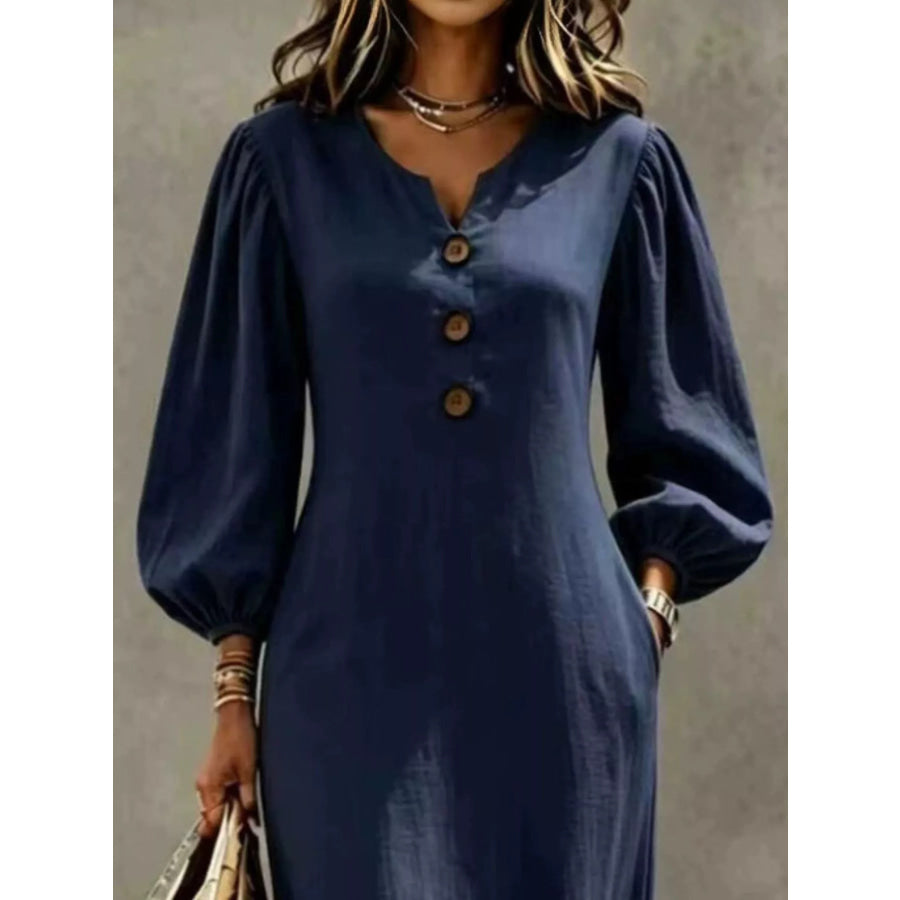 Decorative Button Balloon Sleeve Maxi Dress Apparel and Accessories