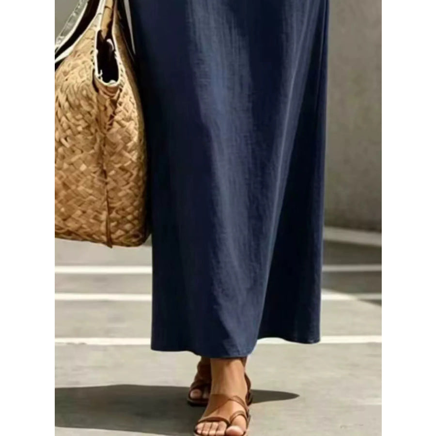 Decorative Button Balloon Sleeve Maxi Dress Apparel and Accessories