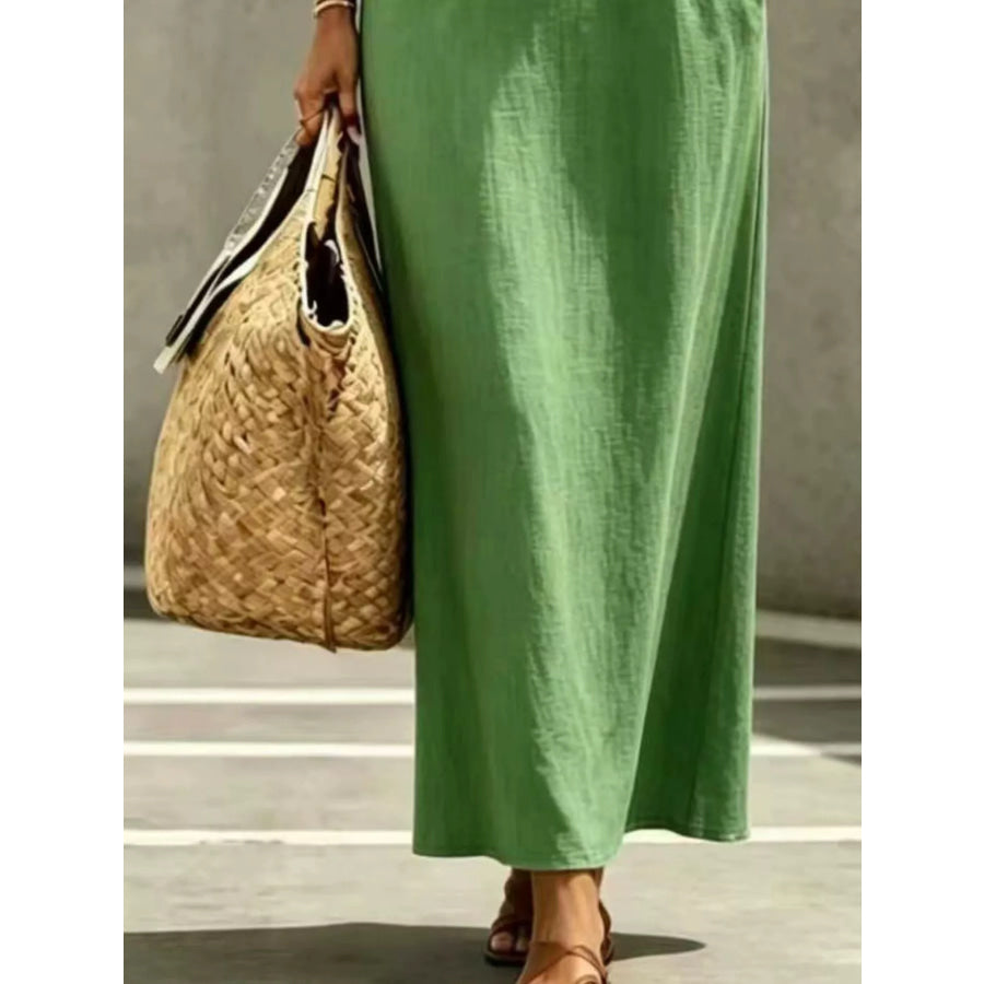 Decorative Button Balloon Sleeve Maxi Dress Apparel and Accessories