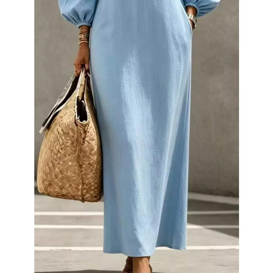 Decorative Button Balloon Sleeve Maxi Dress Apparel and Accessories