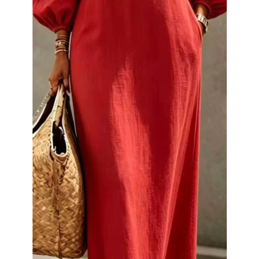 Decorative Button Balloon Sleeve Maxi Dress Apparel and Accessories