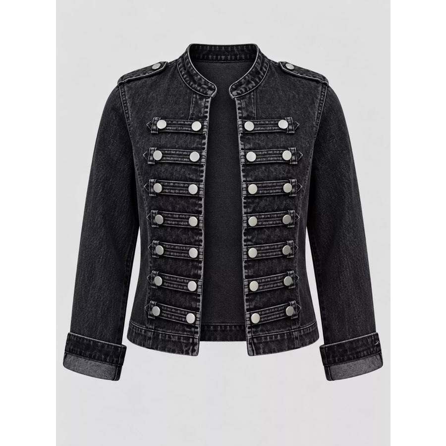 Decorative Button Cropped Denim Jacket Apparel and Accessories
