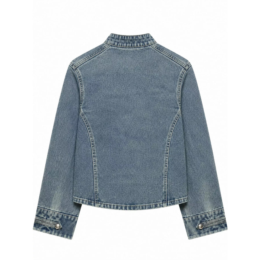 Decorative Button Cropped Denim Jacket Apparel and Accessories