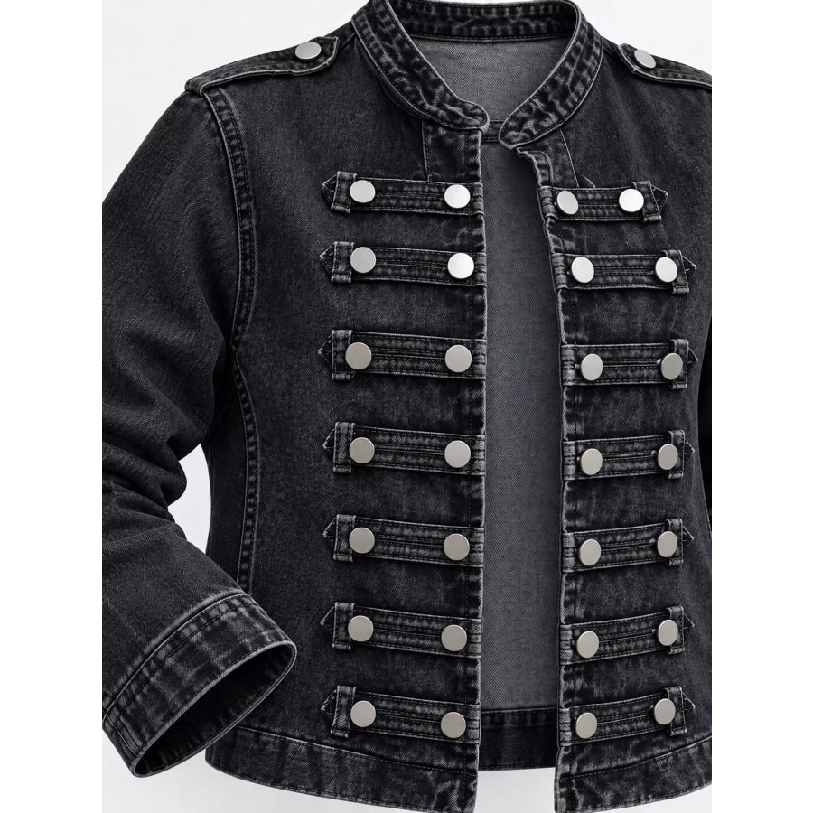 Decorative Button Cropped Denim Jacket Apparel and Accessories
