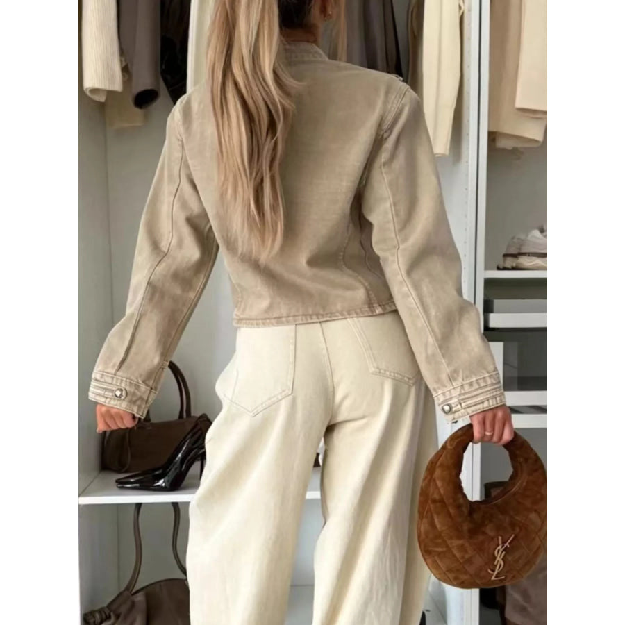 Decorative Button Cropped Denim Jacket Apparel and Accessories