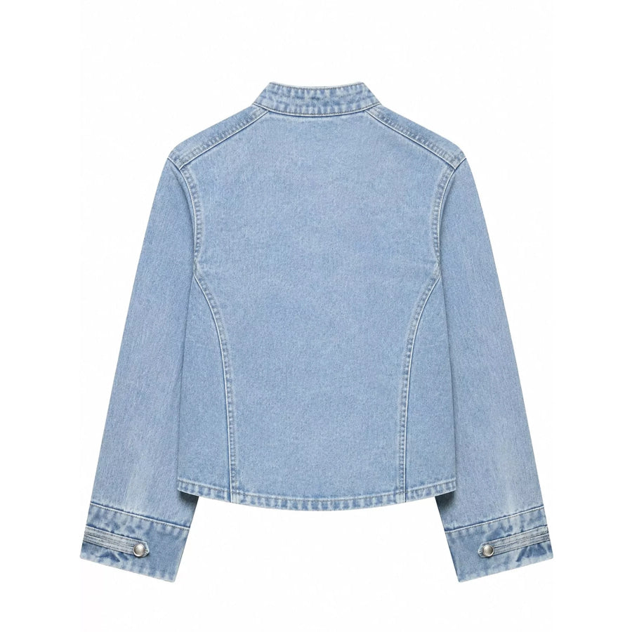 Decorative Button Cropped Denim Jacket Apparel and Accessories