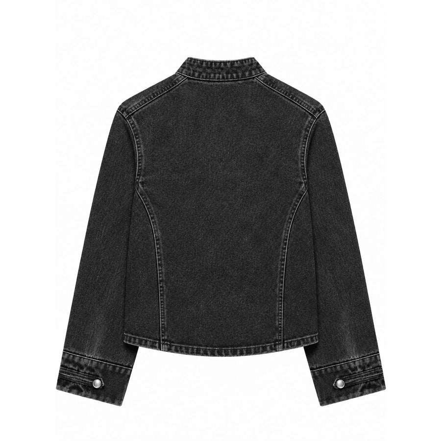 Decorative Button Cropped Denim Jacket Apparel and Accessories