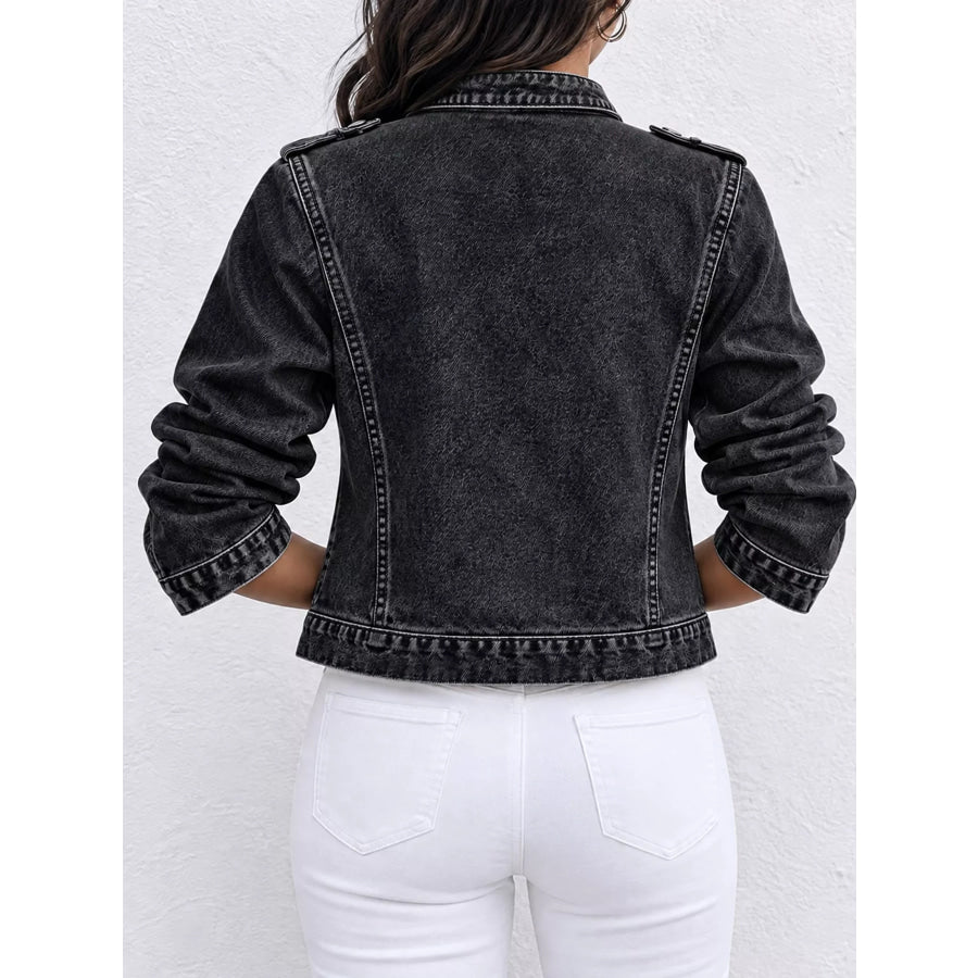 Decorative Button Cropped Denim Jacket Apparel and Accessories