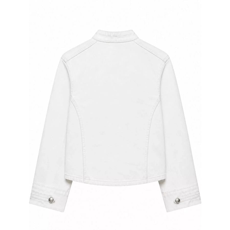 Decorative Button Cropped Denim Jacket Apparel and Accessories