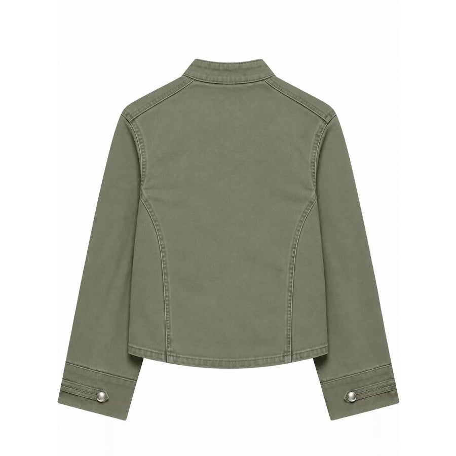 Decorative Button Cropped Denim Jacket Apparel and Accessories