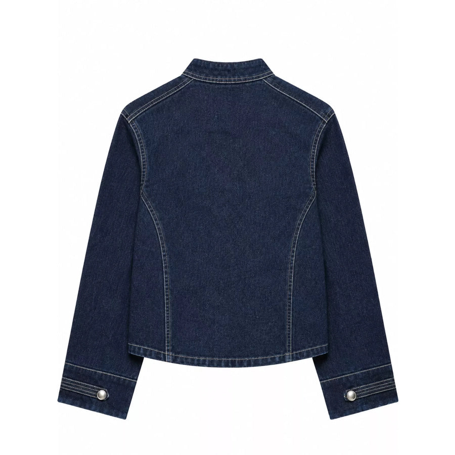 Decorative Button Cropped Denim Jacket Apparel and Accessories
