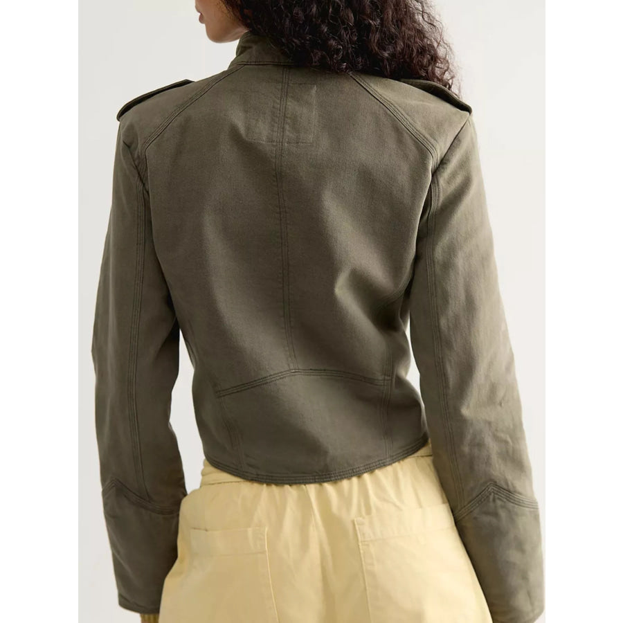 Decorative Button Cropped Jacket Apparel and Accessories