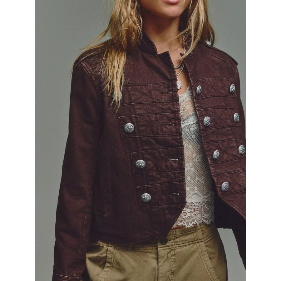 Decorative Button Cropped Jacket Apparel and Accessories