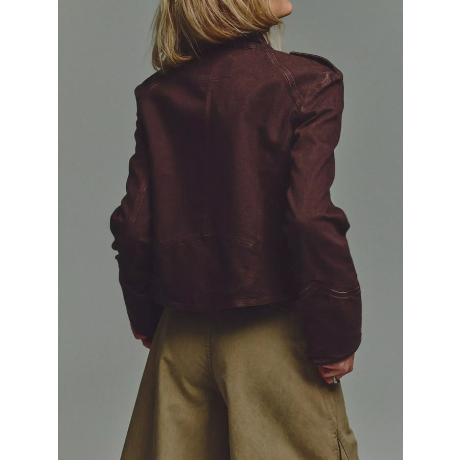 Decorative Button Cropped Jacket Apparel and Accessories