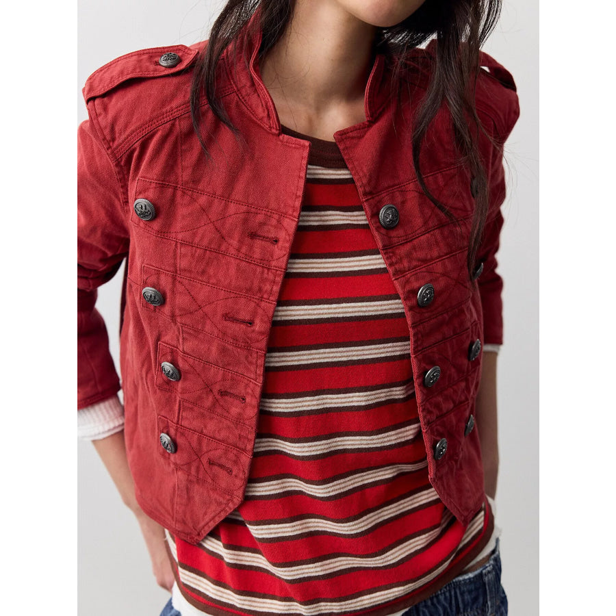 Decorative Button Cropped Jacket Apparel and Accessories