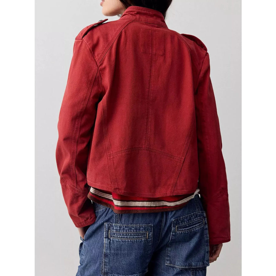 Decorative Button Cropped Jacket Apparel and Accessories