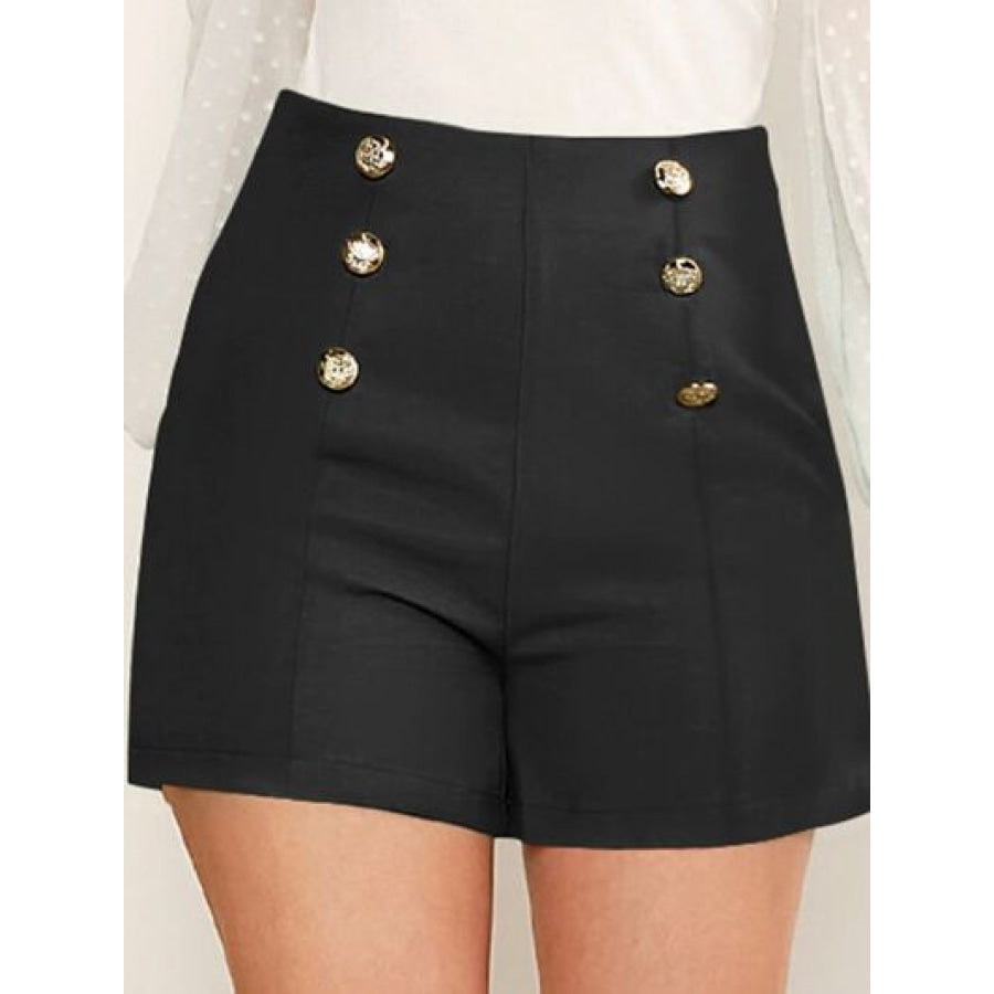 Decorative Button High Waist Shorts Apparel and Accessories