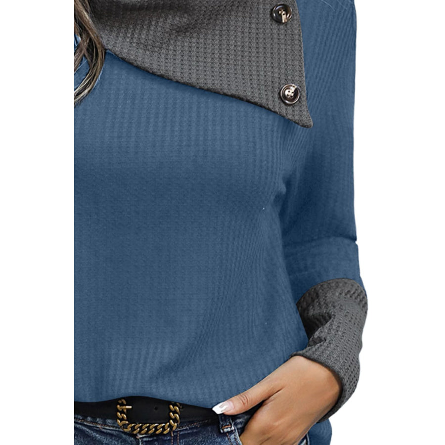 Decorative Button Long Sleeve Blouse Apparel and Accessories