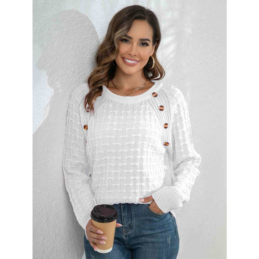 Decorative Button Long Sleeve Sweater