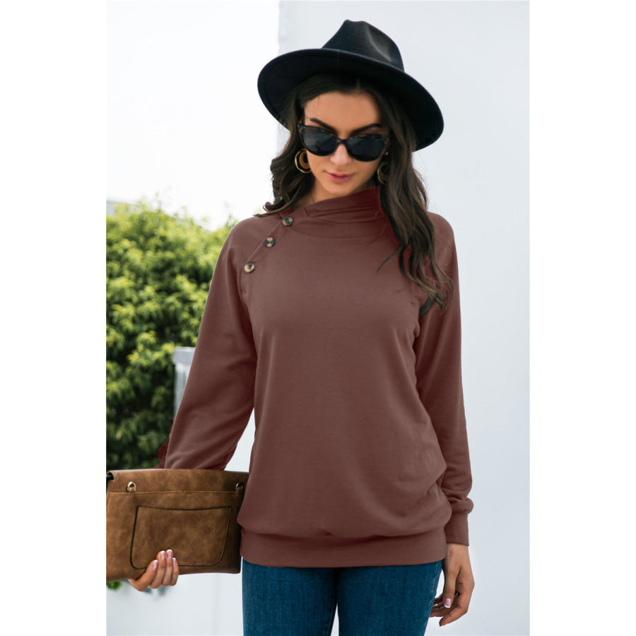 Decorative Button Long Sleeve Sweatshirt Apparel and Accessories