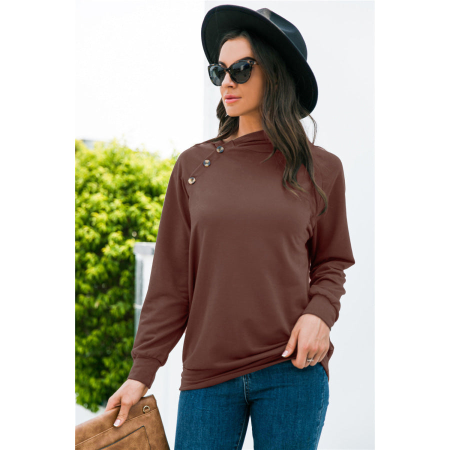 Decorative Button Long Sleeve Sweatshirt Apparel and Accessories