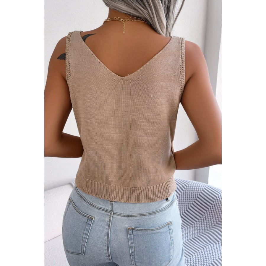 Decorative Button Mixed Knit Tank