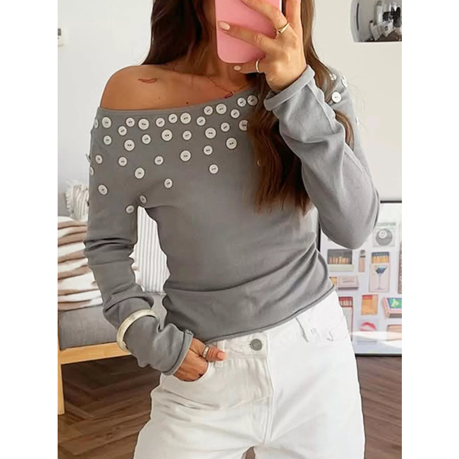 Decorative Button One Shoulder Top Apparel and Accessories