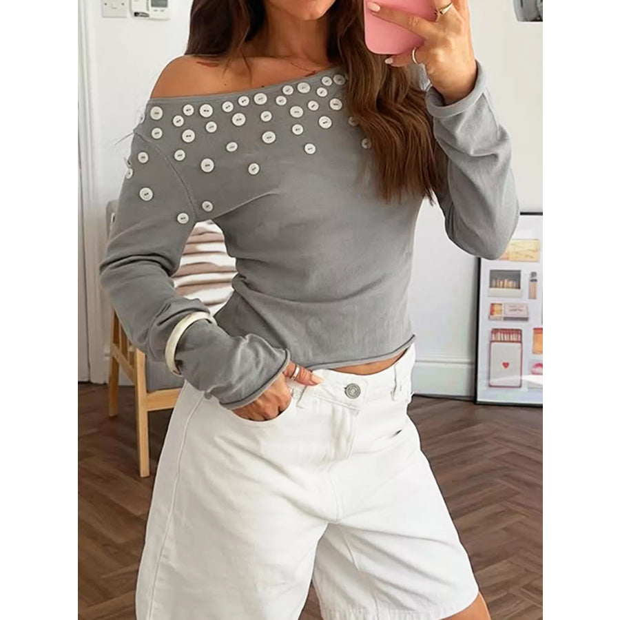 Decorative Button One Shoulder Top Apparel and Accessories