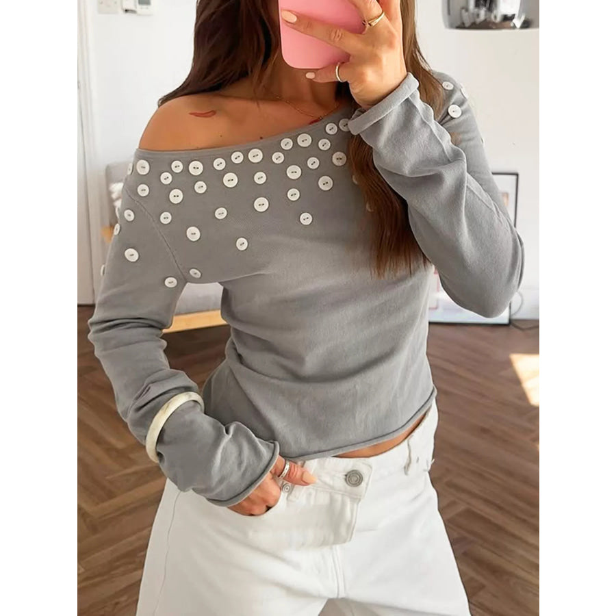 Decorative Button One Shoulder Top Apparel and Accessories