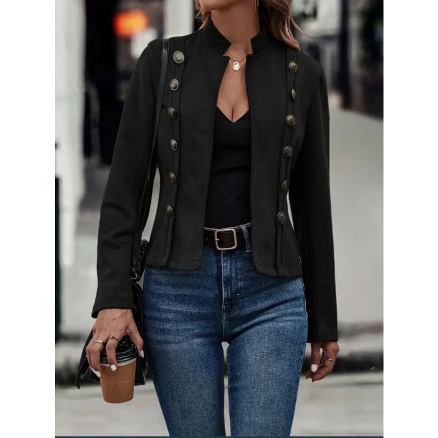 Decorative Button Open Front Long Sleeve Jacket Apparel and Accessories