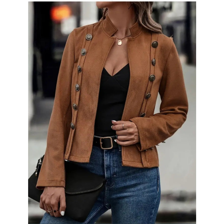 Decorative Button Open Front Long Sleeve Jacket Apparel and Accessories