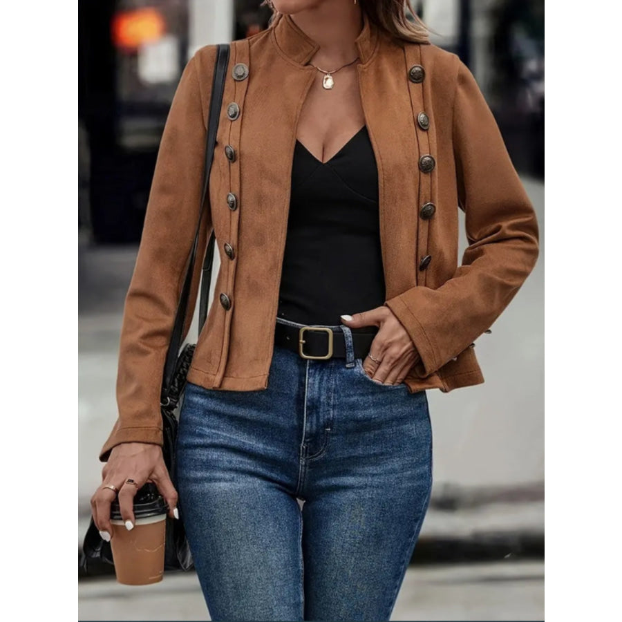 Decorative Button Open Front Long Sleeve Jacket Apparel and Accessories