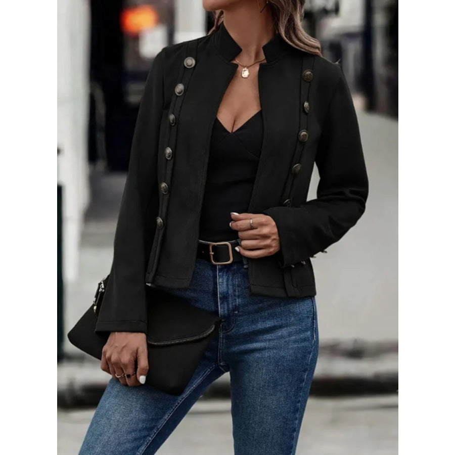 Decorative Button Open Front Long Sleeve Jacket Apparel and Accessories