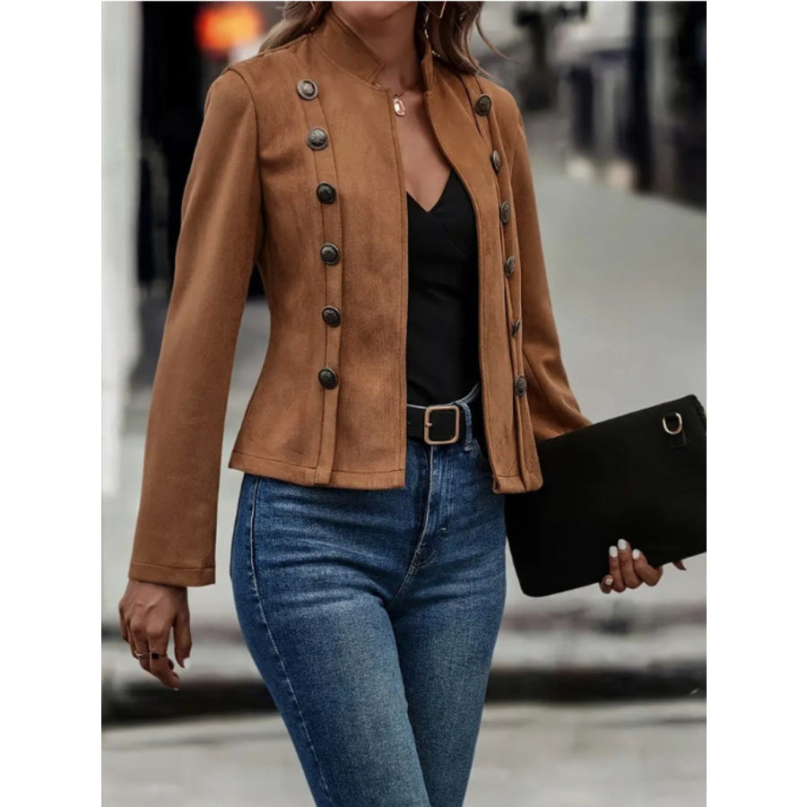 Decorative Button Open Front Long Sleeve Jacket Apparel and Accessories