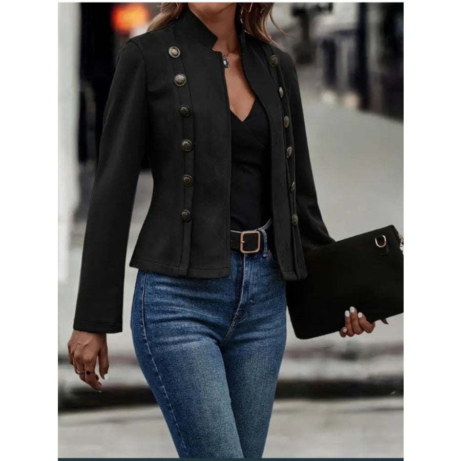 Decorative Button Open Front Long Sleeve Jacket Apparel and Accessories