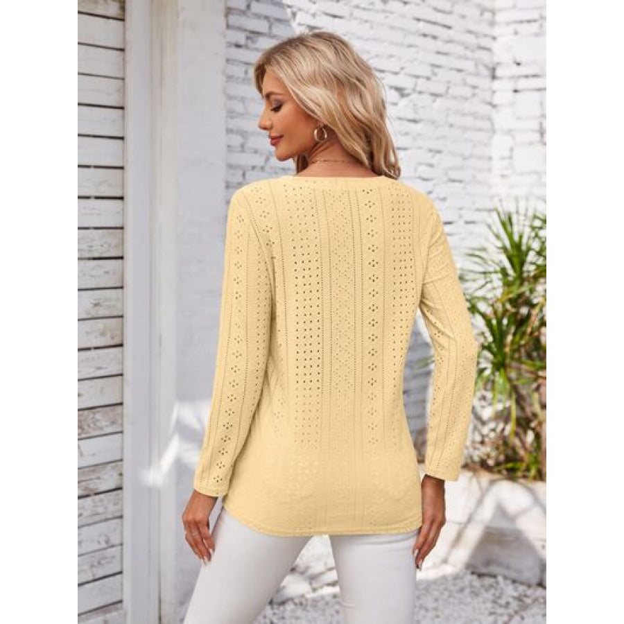 Decorative Button Openwork V - Neck T - Shirt Apparel and Accessories