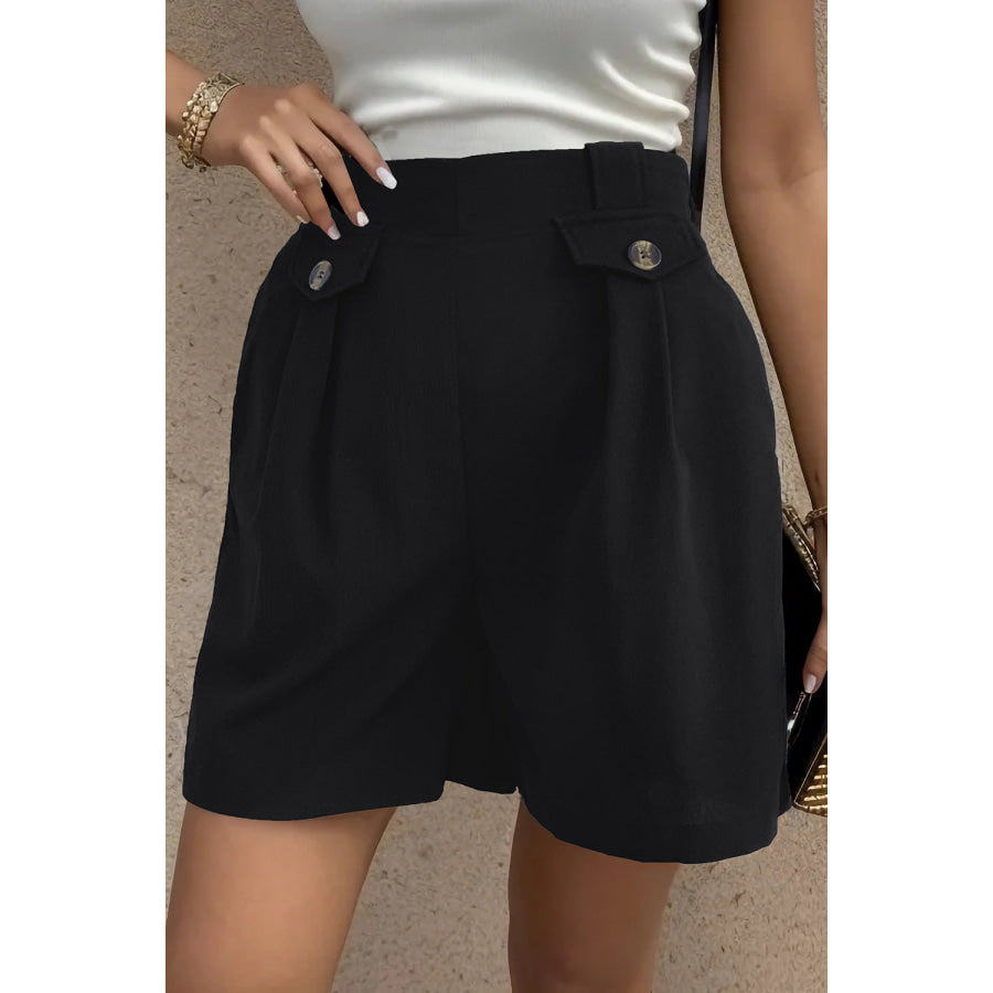 Decorative Button Pocketed Shorts Black / S Apparel and Accessories