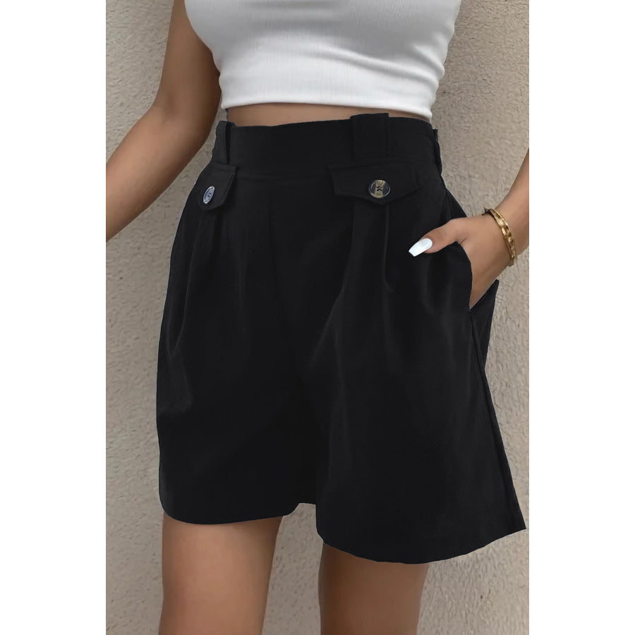 Decorative Button Pocketed Shorts Apparel and Accessories