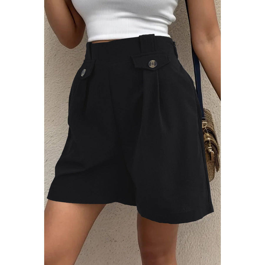 Decorative Button Pocketed Shorts Apparel and Accessories