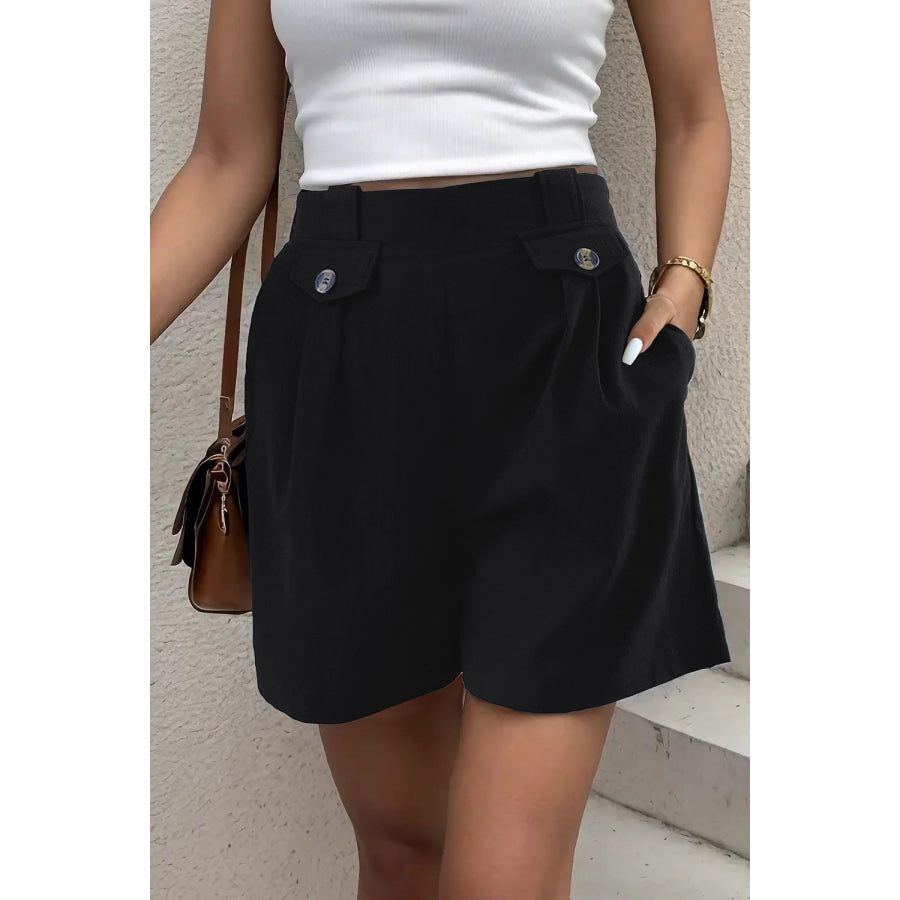 Decorative Button Pocketed Shorts Black / S Apparel and Accessories