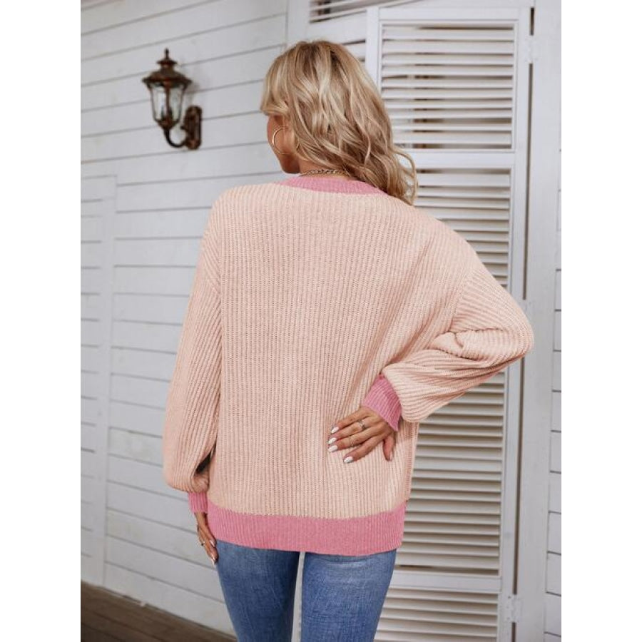 Decorative Button Round Neck Sweater Shirts &amp; Tops