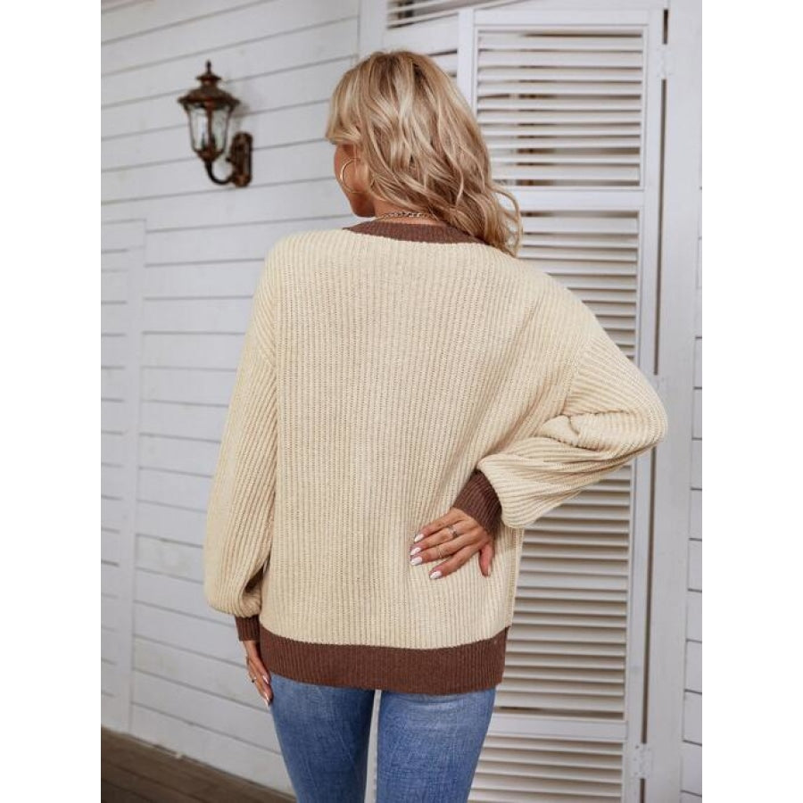 Decorative Button Round Neck Sweater Shirts &amp; Tops