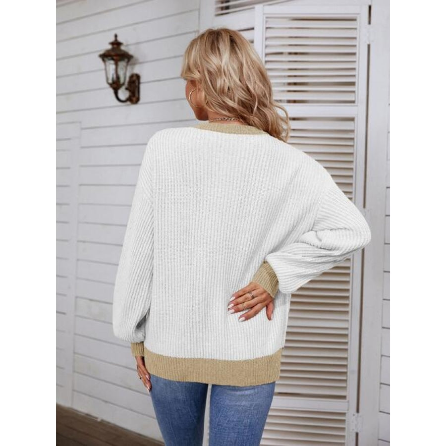 Decorative Button Round Neck Sweater Shirts &amp; Tops