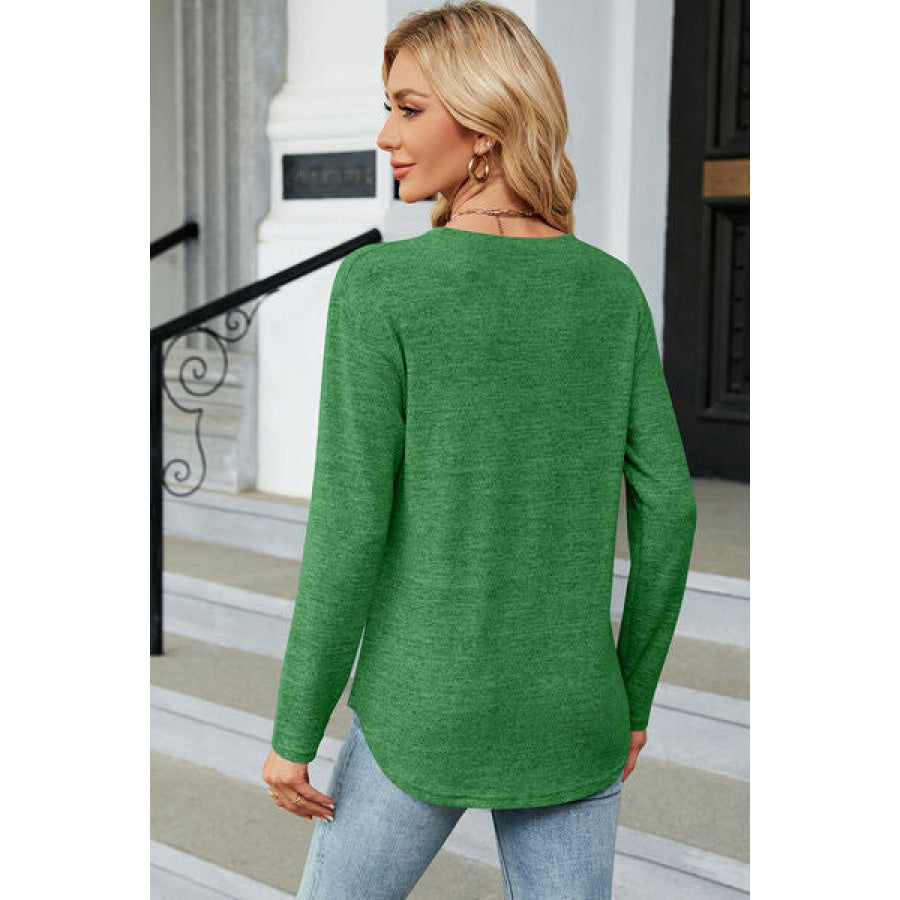 Decorative Button Round Neck T - Shirt Apparel and Accessories